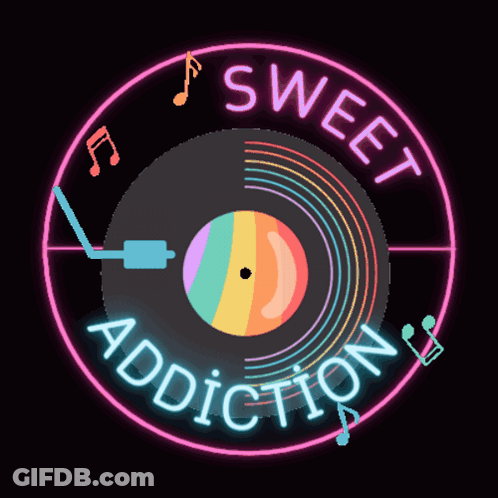 Neon Sign Sweet Addiction With Record GIF