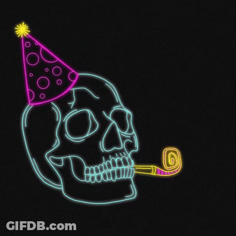 Neon Skull With Party Hat And Horn GIF