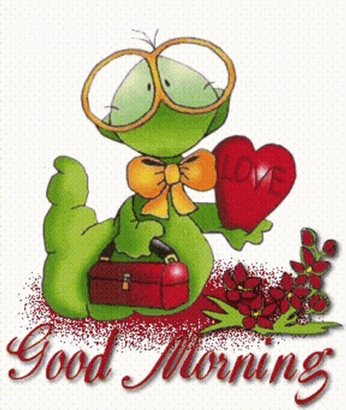 Nerdy Green Worm Love Good Morning GIF