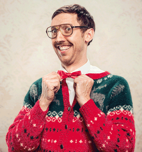 Nerdy Guy Loves Ugly Sweater GIF
