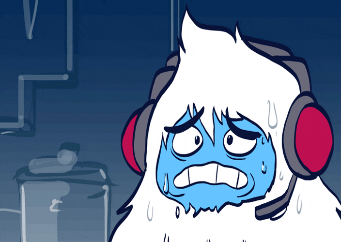 Nervous Animated Blue Monster Airplane Pilot Sweating GIF