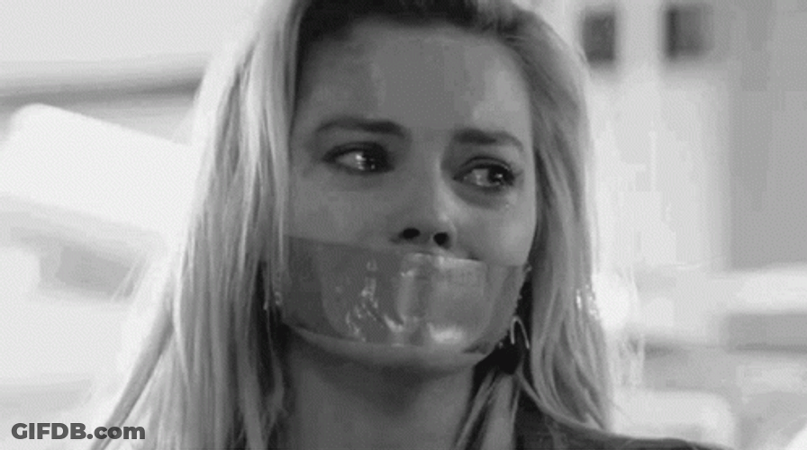 Nervous Margot Robbie Tape Gagged GIF