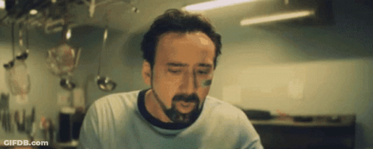 Nervous Nic Cage Frantic Drinking GIF