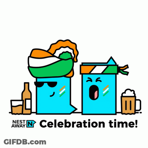 Nest Away Celebration Time Advertisement With Two Cartoon Characters GIF