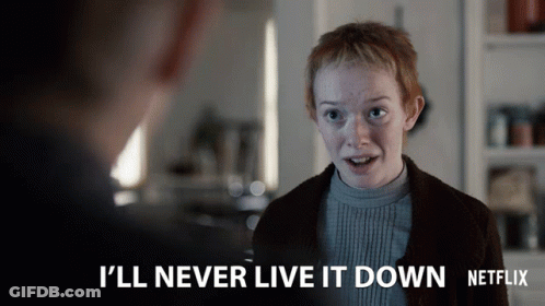 Netflix Ad Girl Talking To Man Saying I'll Never Live It Down GIF