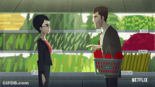 Netflix Ad Man And Woman In Grocery Store Aisle GIF