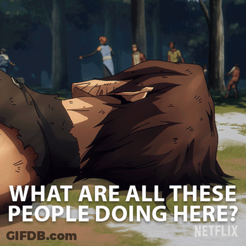 Netflix Ad Man Laying On Ground Saying What Are All These People Doing Here GIF