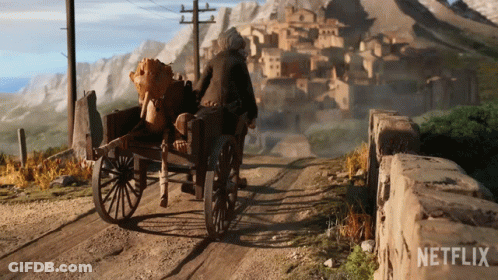 Netflix Ad Man Riding Horse-Drawn Carriage GIF