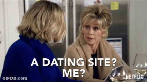 Netflix Ad Two Women At Table Saying A Dating Site Me GIF