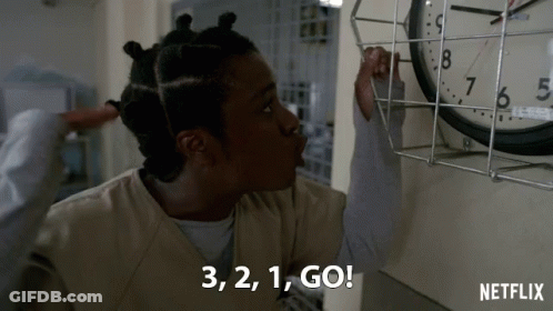 Netflix Ad Woman Pointing At Clock Saying 3 2 1 Go GIF