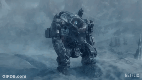 Netflix Advertisement With Robot Walking In Snow GIF