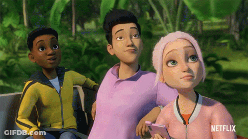 Netflix Cartoon Characters Sitting On Bench GIF