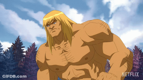 Netflix Shirtless Cartoon Character In Front Of Trees GIF