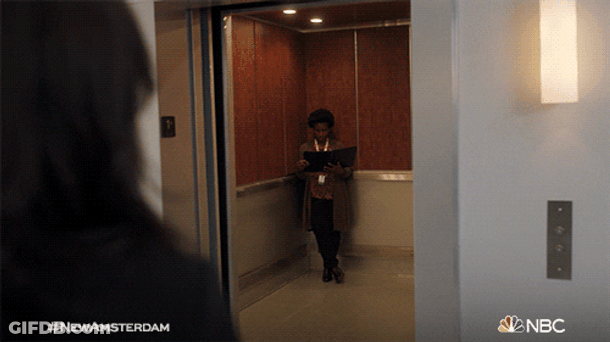 New Amsterdam Veronica Fuentes About To Ride Elevator GIF