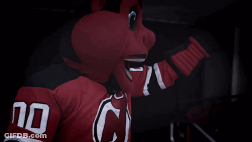 New Jersey Devils Mascot In Red Jersey Number 10 GIF