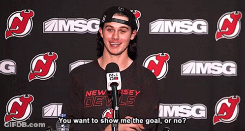 New Jersey Devils Shirt Man Talking Into Microphone GIF
