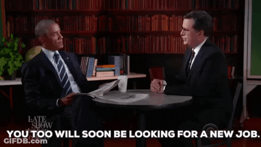 New Job Barrack Obama Stephen Colbert Interview GIF
