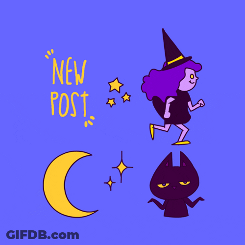 New Post Doodle Art, Witch, Cat And Moon GIF