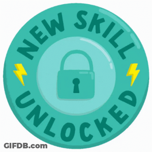 New Skill Unlocked Badge With Padlock And Lightning Bolts GIF