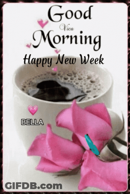 New Week Coffee And Pink Rose GIF