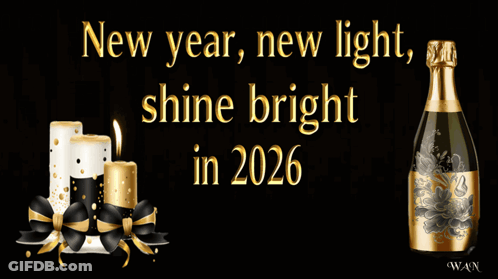 New Year Candle And Wine Glasses Shine Bright 2026 GIF