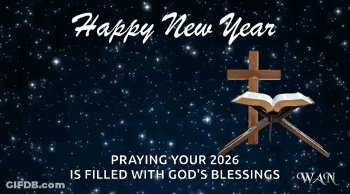 New Year Greeting With Cross And Bible GIF
