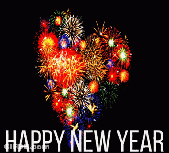 New Year Heart Fireworks GIF