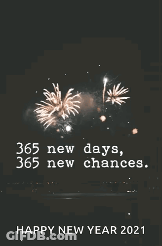 New Year's Greeting Card With Fireworks Saying 365 New Days 365 New Chances GIF