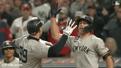 New York Baseball Players High Five GIF