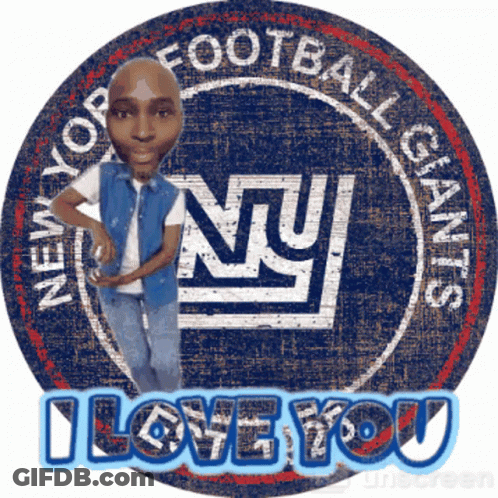 New York Football Giants Logo With Man In Blue Vest GIF