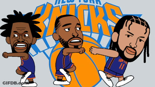 New York Knicks Logo With Three Cartoon Players GIF