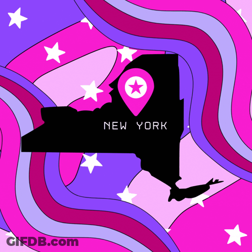 New York State Drawing With Pink Star GIF