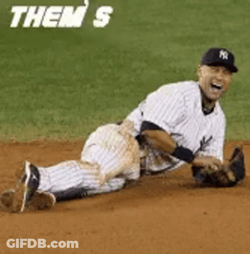 New York Yankees Baseball Player Laying On Ground GIF
