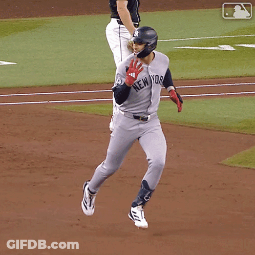 New York Yankees Baseball Player Running To Home Plate GIF