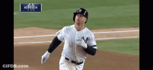 New York Yankees Baseball Player Runs Toward Home Plate GIF