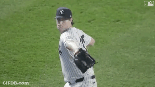 New York Yankees Pitcher Standing On Baseball Field GIF