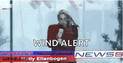 News Anchor Talking Into Microphone Near Wind Alert Sign GIF