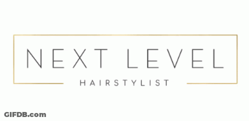 Next Level Hairstylist Logo Gold Frame GIF