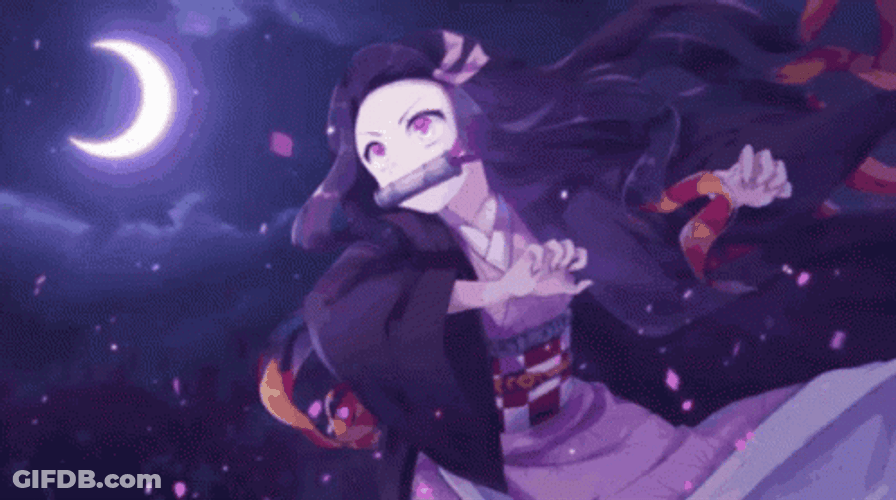 Nezuko Fighting At Moonlight GIF