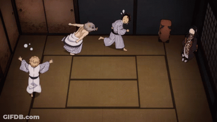 Nezuko Observing Kids Running Around GIF