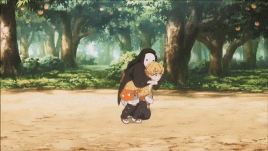Nezuko Piggybacking On Zenitsu Agatsuma Running Fast GIF