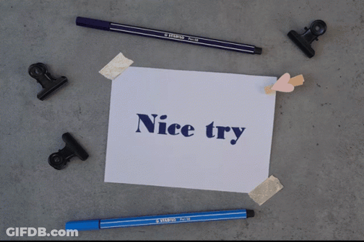Nice Try Written On Paper GIF