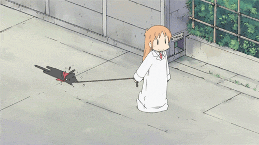 Nichijou Hakase Pulling Cat GIF