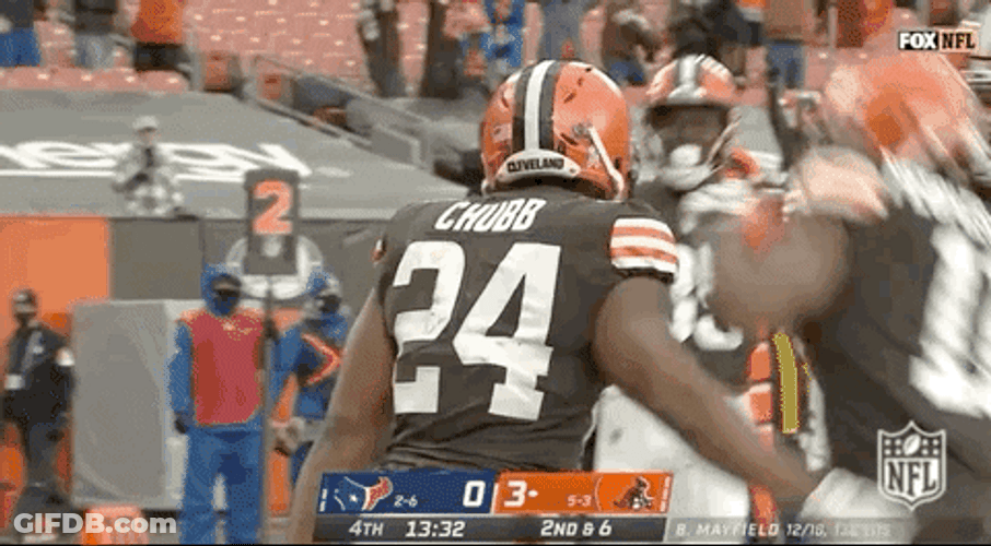 Nick Chubb And Teammates Rejoicing After Touchdown GIF