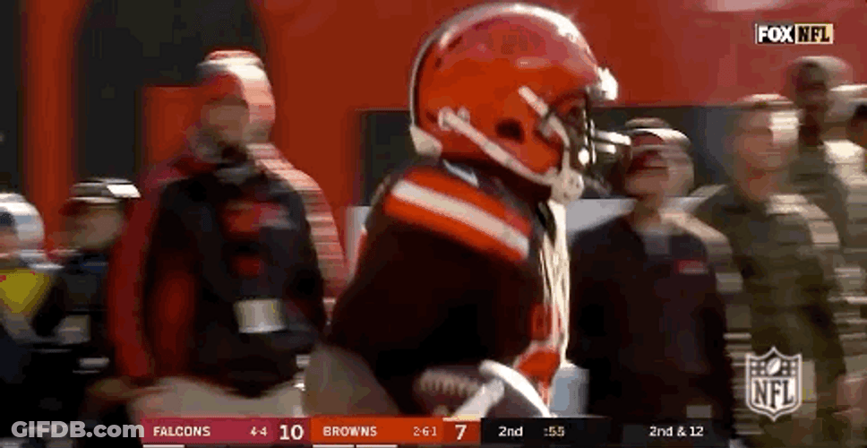 Nick Chubb Chest Bump With Teammate GIF