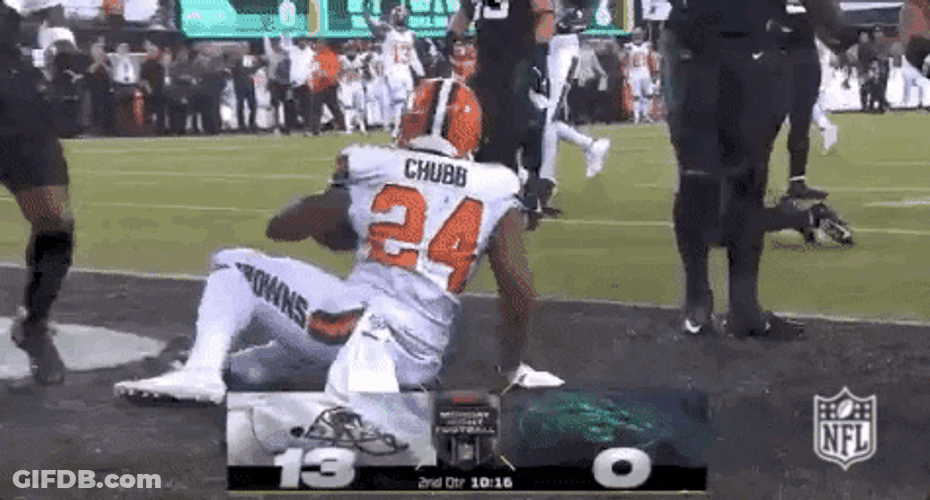 Nick Chubb Getting Up After Falling GIF