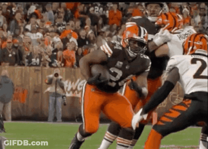 Nick Chubb Jumping Over An Opponent GIF