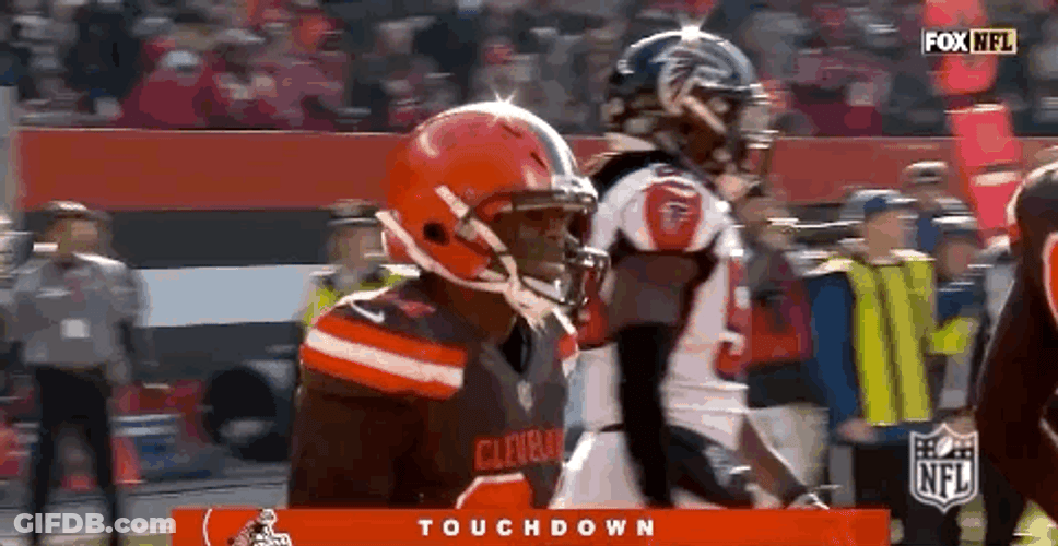 Nick Chubb Tapping Teammate's Helmet GIF