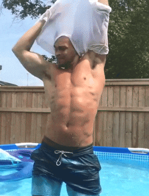 Nick Finch Wet Tshirt On Pool GIF