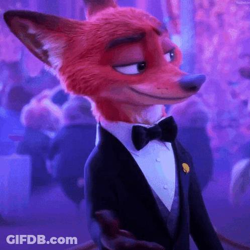 Nick Wilde From Zootopia Is Wearing A Tuxedo And Bow Tie GIF